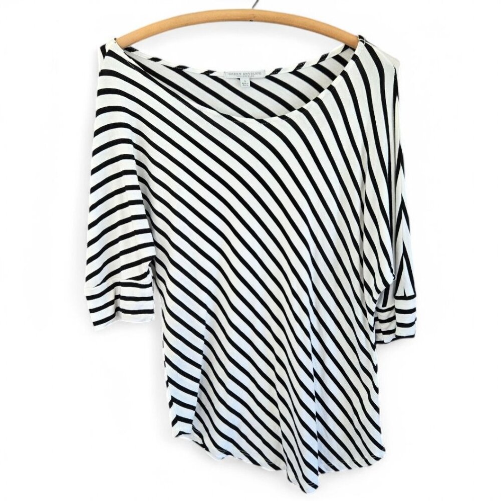 Green Envelope Los Angeles Large Black & White Striped Dolman 3/4 Sleeve Top L